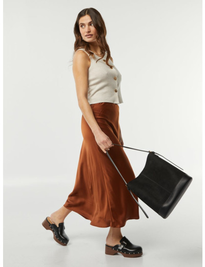 Jupe midi en satin - Marron