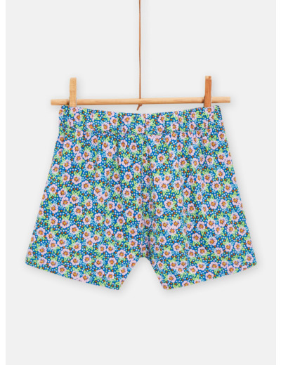 Short vert d'eau avec broderies fleuries pour fille