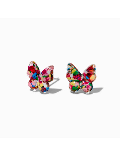 Clous d'oreilles papillon confetti tige en argent