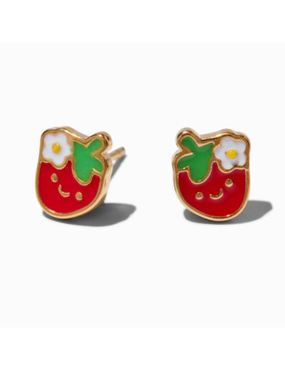 18kt Gold Plated Enamel Strawberry Stud Earrings