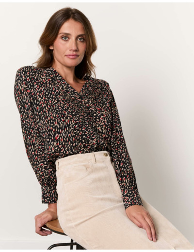 Blouse manches longues imprimée NOIR Femme