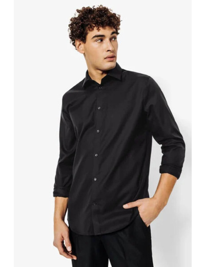 Chemise sans repassage slim en coton - Noir