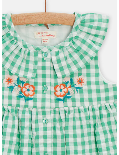 Robe vert menthe à imprimé vichy pour bébé fille