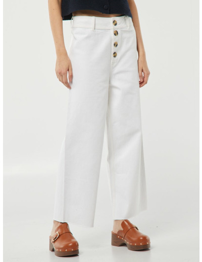 Jean large / wide leg ouverture par boutons fantaisies - blanc