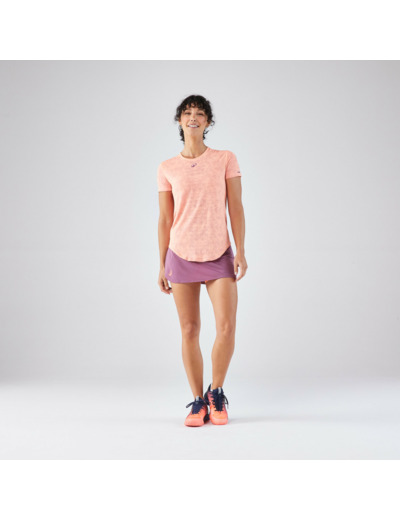 T-shirt de padel femme manches courtes technique respirant - Orange corail