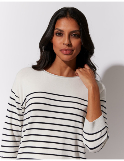 Pull marinière rayé BLANC Femme