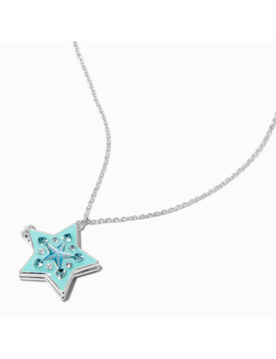 Collier à pendentif médaillon étoile mosaïque bleu phosphorescent