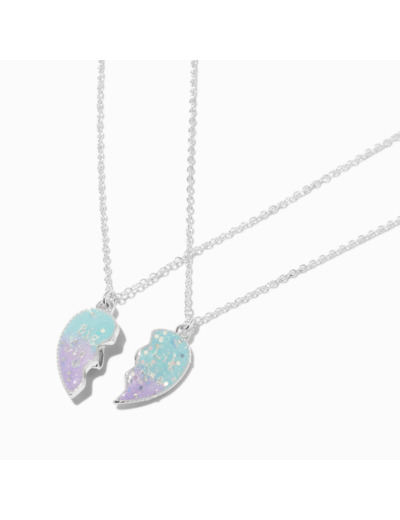 Best Friends Big Sis & Lil Sis Split Heart Pendant Necklaces - 2 Pack