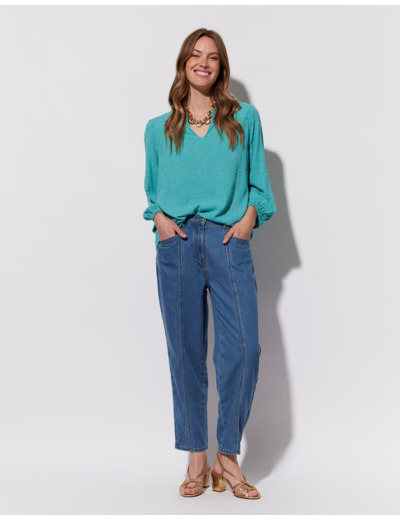 Pantalon cropped rond uni BLEU CLAIR Femme