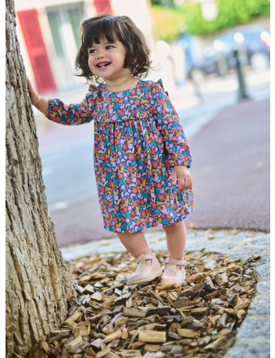 Robe manches longues imprimée orange pour bébé fille