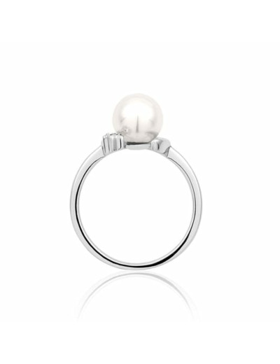 Bague CLEOR en Argent 925/1000 Blanc et Perle Synthétique Blanche