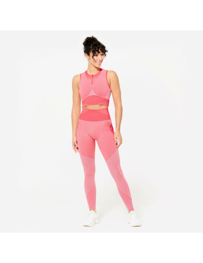 Débardeur crop seamless femme, rouge et rose