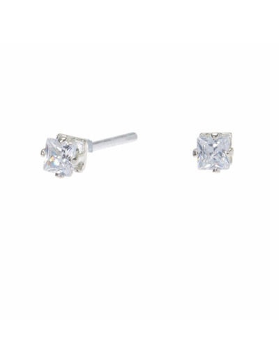 Clous d'oreilles carrés avec strass en zircon cubique d'imitation couleur argentée - 3 mm