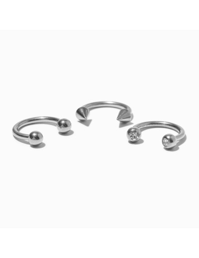 Boucles d’oreilles fer à cheval 1,2 mm pour piercing hélix en titane couleur argentée - Lot de 3