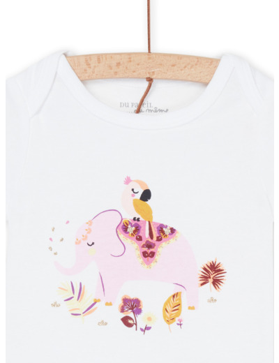 Body blanc à motifs éléphant, oiseau et fleurs