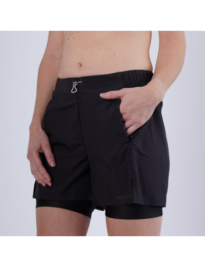 Short 2 en 1 running respirant femme - kiprun run 500 dry noir