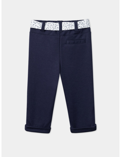 Pantalon bleu marine avec ceinture à imprimé fleuri