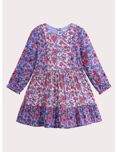 Robe patchwork imprimé fleuri bleu et rose pour fille