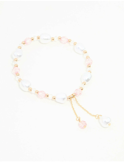 Pink & Gold Beads & Pearls Stretch Bracelet