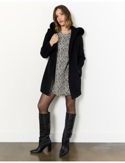 Manteau mi-long uni NOIR Femme