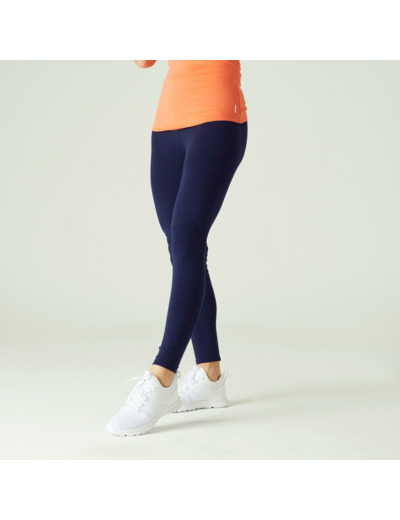 Legging fitness long coton extensible ceinture basse femme - Salto bleu marine