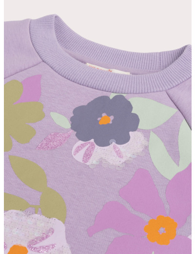 Robe sweat avec tulle animation fleur voilet pour fille