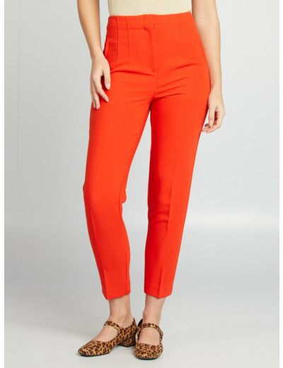 Pantalon droit taille haute - rouge