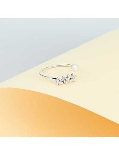 Bague CLEOR en Argent 925/1000, Perle Synthétique Blanche et Oxyde