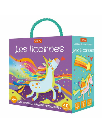 Coffret Qbox puzzle 40 pièces et Livre : Les licornes