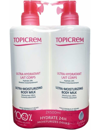 Topicrem - Ultra Hydratant Lait Corps - Crème Hydratante pour Peaux Sensibles - 2x500ml