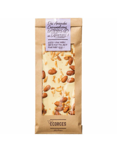 Écorce chocolat blanc et amandes caramélisées 135g