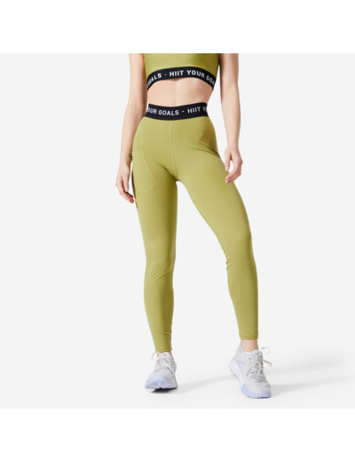 Legging long confort et douceur cardio training femme Vert Olive