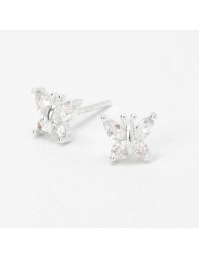 Clous d’oreilles papillon en argent et zircon cubique