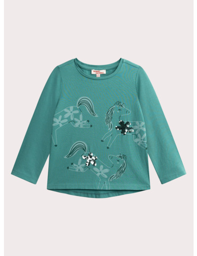 T-shirt turquoise imprimé cheval pour fille