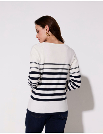 Pull marinière 100% coton rayé BLANC Femme