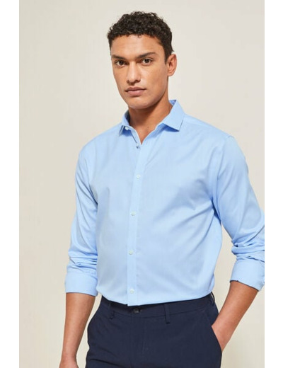 Chemise regular sans repassage unie coton - Bleu Ciel