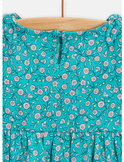 Robe fleurie bleu turquoise pour bébé fille