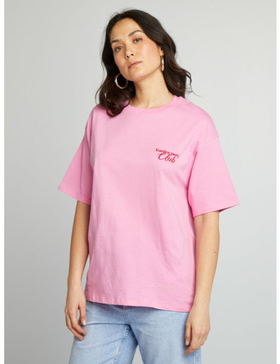 T-shirt en jersey manches courtes imprimé - ROSE