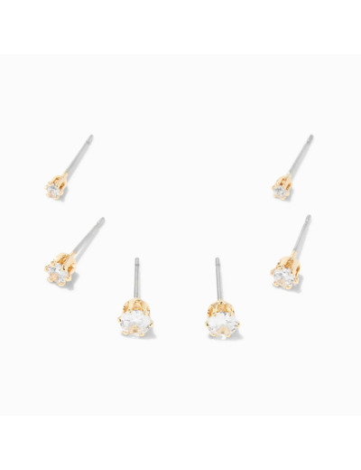 Clous d’oreilles ronds avec strass en zircon cubique d’imitation couleur dorée - 2 mm, 3 mm, 4 mm