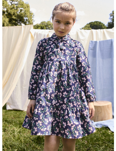 Robe marine en velours cotelé imprimé fleuri pour fille