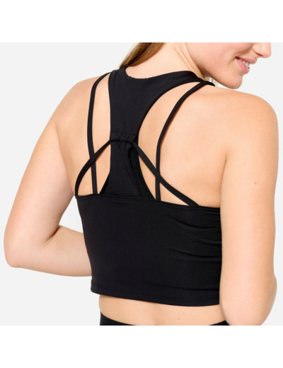 Débardeur de fitness crop-top moulant femme, noir