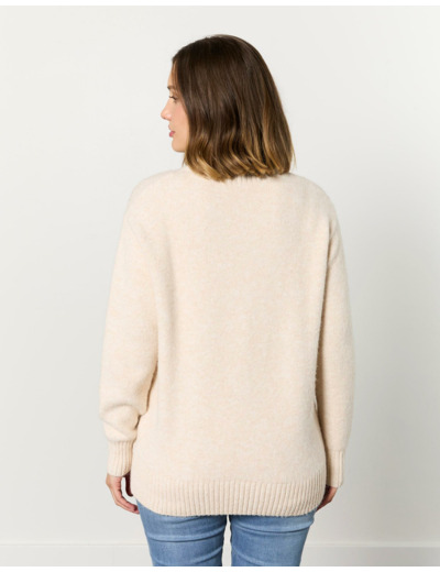 Pull épais contenant de la laine uni décoré BEIGE Femme