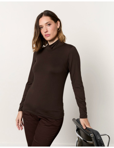 Sous-pull manches longues uni MARRON Femme