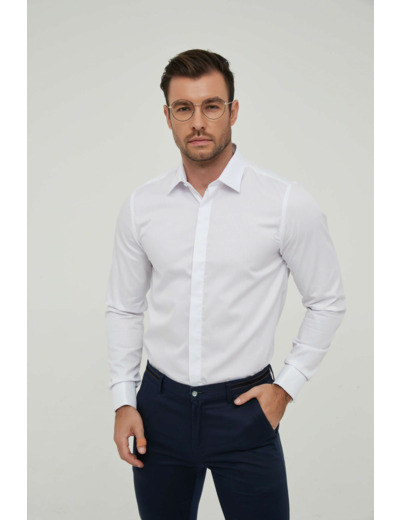 Chemise blanche à poignets mousquetaires en slim fit