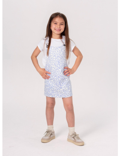 Robe-salopette bleue à imprimé léopard pour fille