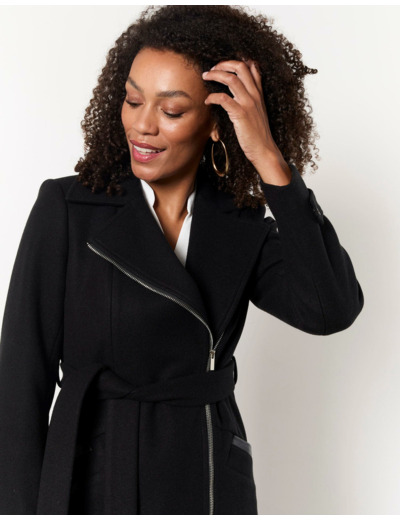 Manteau mi-longue uni NOIR Femme