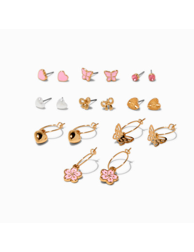 Boucles d'oreilles empilables rose pastel - Lot de 9