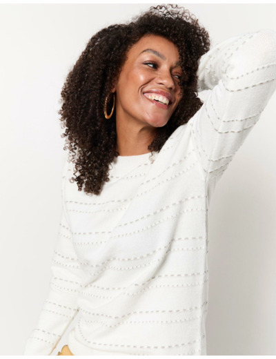 Pull épais rayé BLANC Femme