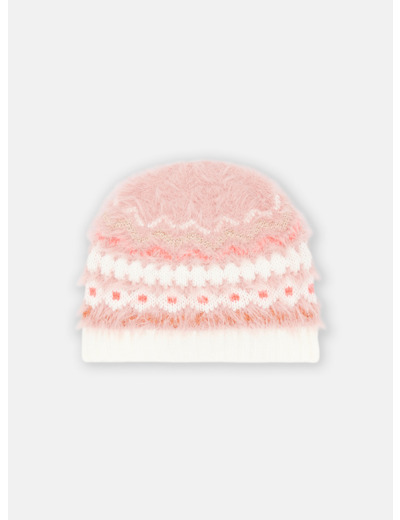 Bonnet rose à motif jacquard pour fille