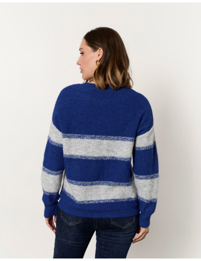 Pull épais contenant de la laine rayé BLEU Femme